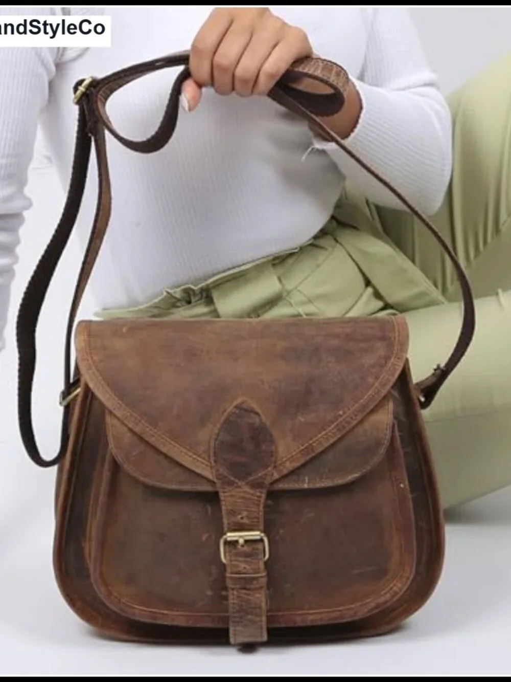 Full Grain Leather Crossbody Bag for Women Satchel Purse Shoulder Tote